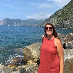 Linen high neck knee length dress